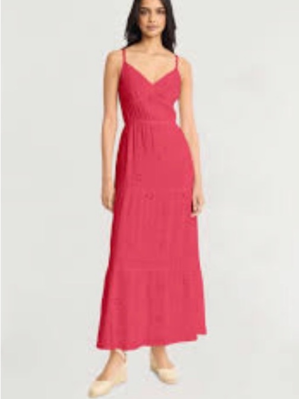 Spaghetti Strap V-Neck Midi Dress in Rose Pink